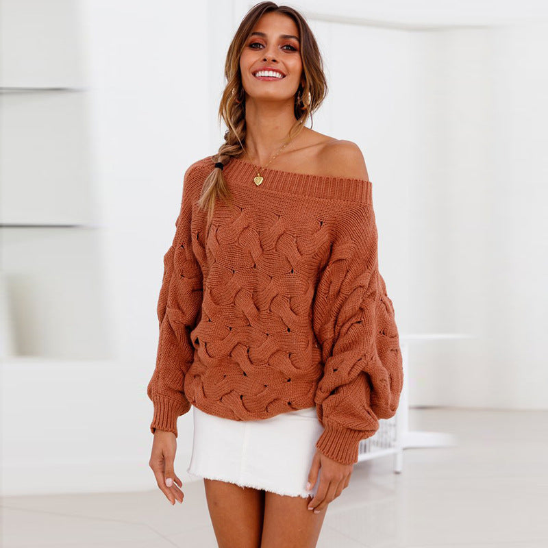 Women's Off-shoulder Twist Knitted Sweater