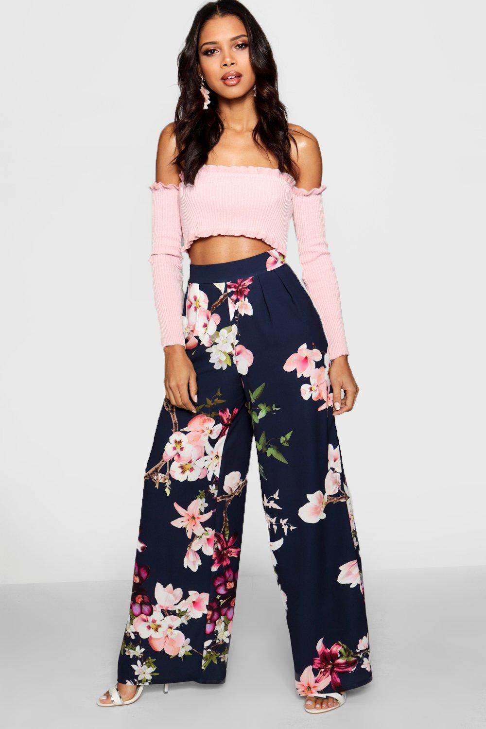 High-Waisted Loose Printed Wide-Leg Trousers