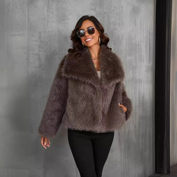 Large Lapel Fluffy Plush  Short Coat